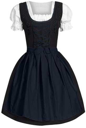 allemande grande pour femme tablier à col carré costume de fille de bière tenue traditionnelle élégante assortiment complet avec jupe volumineuse et corsage ajustable parfaite pour fête (Navy, M)