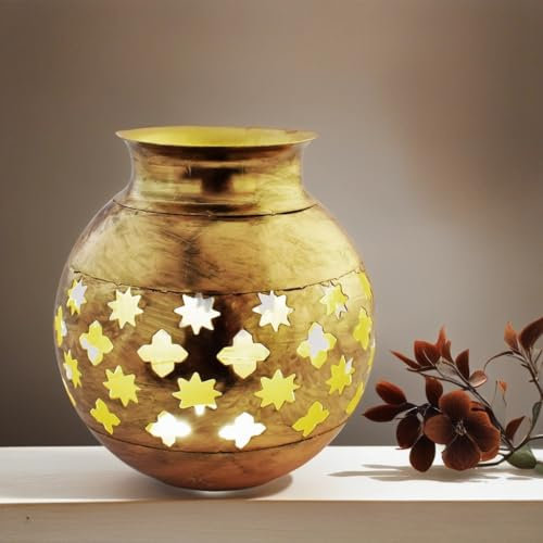 Orientalische Laterne aus Metall Arabica Gold 18cm | orientalisches Ramadan Windlicht Gartenwindlicht | Marokkanische Metalllaterne für draußen als Gartenlaterne, oder Innen als Tischlaterne