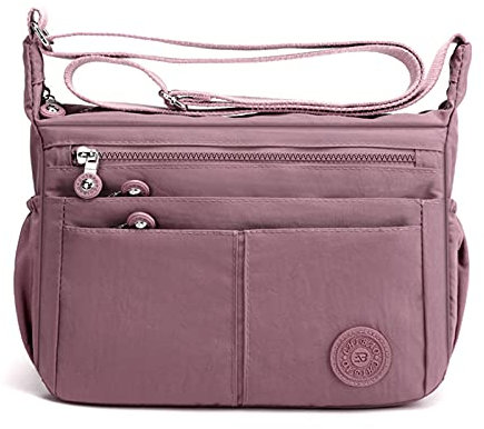 FANDARE Casual Schultertasche Damen Leichte Umhängetasche Wasserdicht Nylon für Sporttasche Arbeitstasche Reise Freizeit Crossbody Bag Rosa