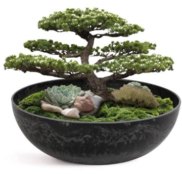 Matches21 - Maceta para exterior (25 x 9 cm, diseño de mármol), color negro