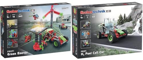 fischertechnik 559879 Profi Green Energy – Bausatz für Kinder ab 9 Jahren, Experimentierkasten für Solar & 559880 Profi H2 Fuel Cell Car, wasserstoffbetriebenes Fahrzeug zum Zusammenbauen