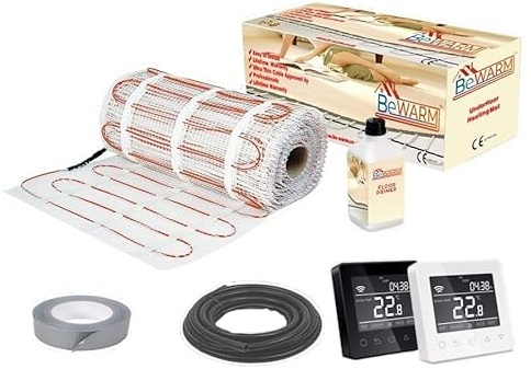 BeWarm Electric Underfloor Heating Kit, 150w / m2 Sticky Mat (13m2, Smart White WiFi Thermostat)