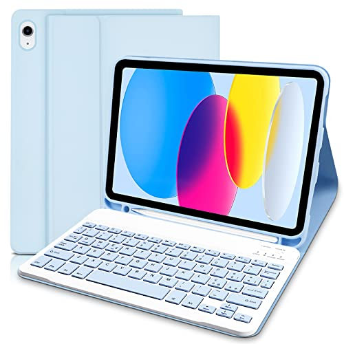 Lielax per iPad 10a Generazione Tastiera Custodia 10.9“2022, Italiano QWERTY Rimovibile Bluetooth Tastiera,Slim10.9 pollici custodia con tastiera, Custodia con Supporto Pencil per 10a Gen 2022-Blu