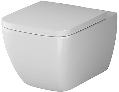 AM.PM Gem - Spülrandlos Hänge WC, Tiefspül Toilette FlashClean, Wand WC mit Toilettendeckel mit Absenkautomatik, Hänge Toilette aus Keramik, Weiß, 50 cm lang