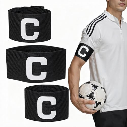 Kisangel Adjustable Football Soccer Captain Armband Anti-Drop Black Captain Band for Adult and Youth Team Sports Comfortable Fit for Rugby Basketball Players