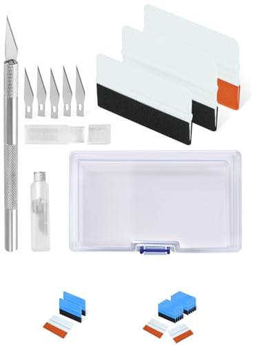 Mablik® Espátula para Poner Vinilo 3 Unidades + Cúter + 5 Cuchillas. Espatula vinilo de 2 Tamaños y 2 Tipos de Fieltro, para Decorar Coches, Paredes, Ventanas y Muebles (3 Espátulas + Cúter)