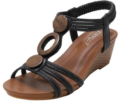 AEGJEGVD Women Gladiator Sandals Orthopedic Wedge Arch Support Sandals Open Toe Sandals Summer Slope Heel Sandals Soft Soled Retro Roman Shoes Wide Width Thick Heels Sandals UK Size 3-7 Clearance