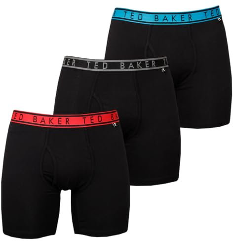Ted Baker Herren-Boxershorts Dreierpack - Schwarz Rot/Schwarz/Schwarz Blau - M