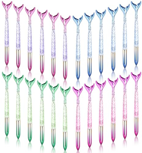 Chostky 24PCS Mermaid Ballpoint Pen Set - Crystal Gel Ink Rollerball With Fish Tail Styling Gradient Point for Student School Office Supplies