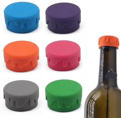 Tappi per bottiglie in silicone da 6 confezioni per bottiglie di vetro, tappi per vino in silicone, riutilizzabili, ermetici, adatti per birra, succhi e bottiglie di vetro