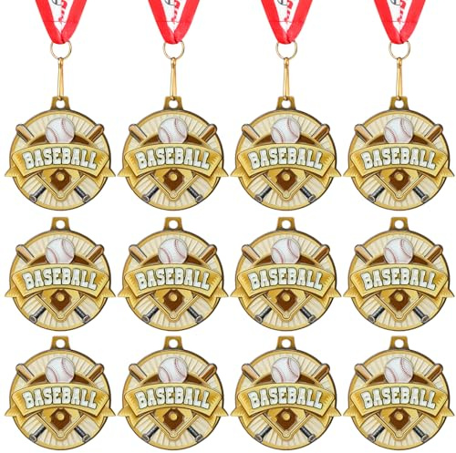 Ecation Sports Awards Medals with Neck Ribbons, 2'', 12 Pcs, Baseball