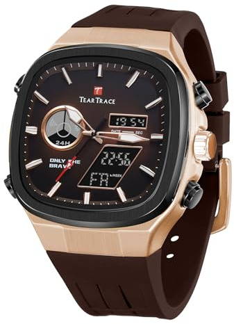 TEARTRACE Men’s Watches Analog Digital Quartz Waterproof Sport Watches for Men Chronograph Alarm Multifunctional Wrist Watch with Silicone Strap