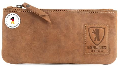 Berliner Bags Trousse en Cuir Vintage, Étui à Crayons YKK - Marron | Trousse & étui à crayons en cuir véritable, fermeture éclair YKK, pour stylos, accessoires, bureau ou voyage