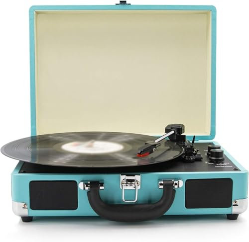 Tocadiscos portátil con altavoces estéreo, compatible con USB, salida RCA, conector para auriculares MP3, reproductor de música para teléfonos móviles, reproductor de discos Bluetooth para el hogar