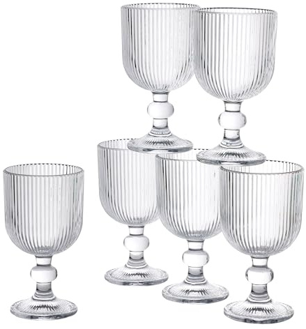 Baroni Home Set 6 pz di Calici in Vetro Colorati e Decorati con Righe in Rilievo 20 CL, Calici Eleganti Lavabili in Lavastoviglie, 8x8x14,5 cm, Trasparente