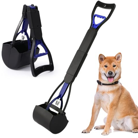VOHESEA Pala para excrementos de perros de 46 cm, recogedor de excrementos de perros, mango largo, pala portátil para excrementos de perros, plegable, para perros grandes, pequeños (azul)