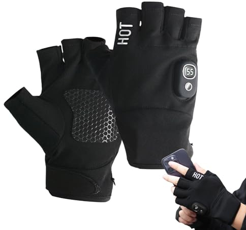 Senermter Guantes De Trabajo Calefactables Diseño Sin Dedos, Guantes Eléctricos, Mitones con Control De 3 Niveles De Temperatura para Ciclismo Esquí Snowboard Motociclismo Senderismo Actividades