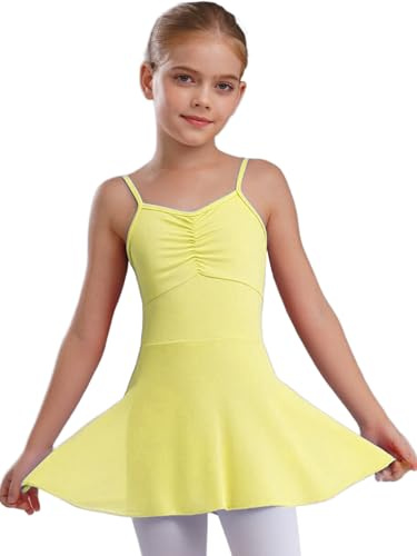 TiaoBug Vestido De Danza Ballet para Niña Maillot Espalda Descubierta Sin Mangas Body con Falda Tul Traje de Baile Amarillo 5-6 años