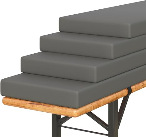 Amopatio 4er Set Bierbankauflage Gepolstert, 220x25x4 cm XL Biertischgarnitur Auflagen Outdoor & Indoor, Bezug waschbar, Wasserdicht & UV-Schutz, Grau