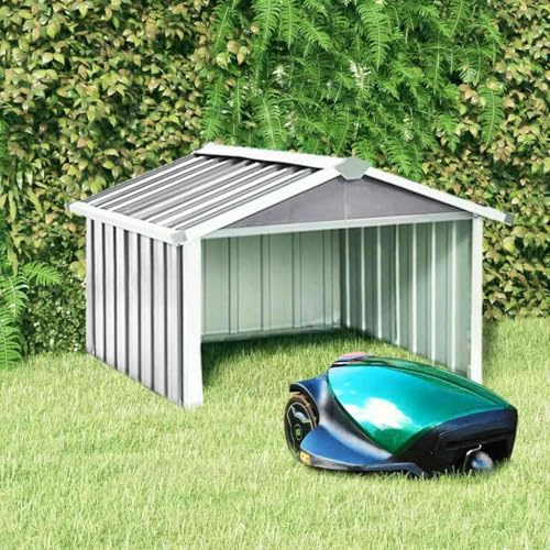 Refined Rasenmäher Garage 92x97x63 cm Verzinkter Rasenroboter Mähroboter Dach Überdachung Unterstand Sonnenschutz Mährobotergarage Stahl Grau
