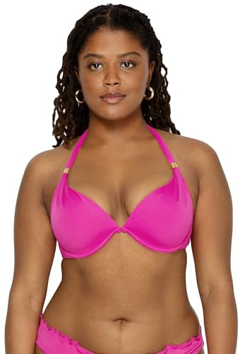 Smart & Sexy Women's Swim Secret Mega Push-up Halter Bikini Top, Fuchsia Sizzle, 32A