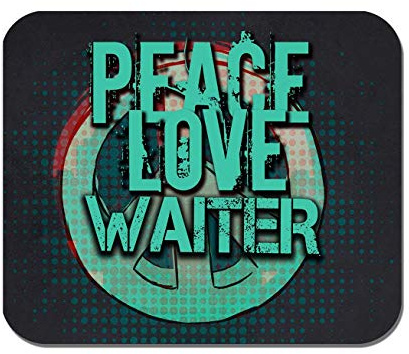 Makoroni - Peace Love Waiter - Non-Slip Rubber - Computer, Gaming, Office Mousepad