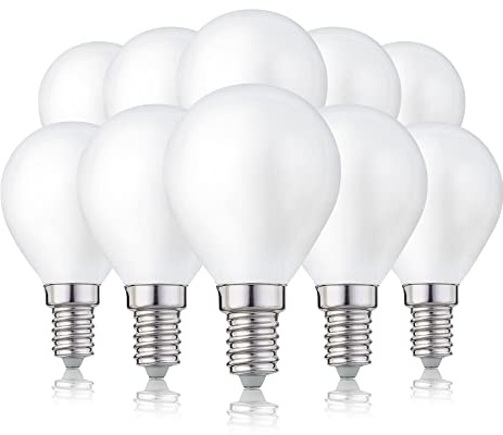 Hellum E14 LED varmvit glödlampa, 2,5W ersätter E14 25W lampa, LED-lampa med 2700K och 250lm, droppformad ljuskälla G45, 10-pack 208207