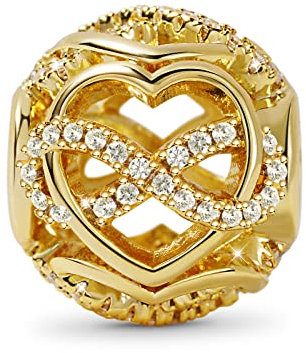 GNOCE Unendlich & Herz Charm Perle Sterling Silber 18 Karat vergoldet ineinander verschlungen Hohl Beads Gold Charm Fit Armband/Halskette für Frauen Mädchen Tochter