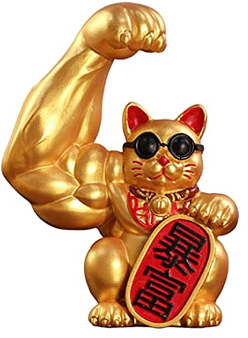 Fenteer Muscle Arm Lucky Fortune Cat Figurine Sculptures Head Vigorously Opening Gift Shop Sculptures Fortune Wealth Welcoming Cat Ornament Chinese New Year Decoration Festive Decor - Right Rich