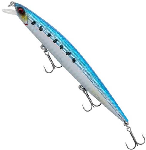 Savage Gear Sea Bass Minnow - Realistischer Salzwasser-Angelköder für Angler, Ultra-Weitwurf Design, zum Fangen von Seebarschen, Barschen und Anderen Salzwasserräubern Sardine 14 cm