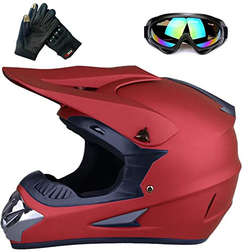 Casco da moto off-road adolescente, casco da bicicletta per ragazzi e ragazze, casco da moto personalizzato, standard CE (Medium, Vino rosso)