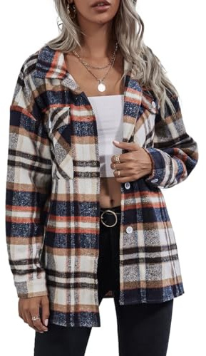 Rayson Camicia Donna a Quadri Invernale con Risvolto Elegante Casual Cappotto Corto Donna Tartan Coat Cappotti Scozzese Colorati(Arancione, M)