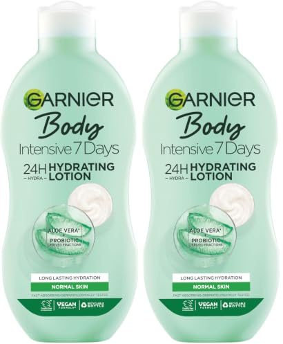 Garnier Intensive 7 Days Aloe Vera Probiotic Extract Body Lotion Normal Skin, Fast Absorbing Non-Greasy Non-Sticky Nourishing Body Moisturiser 400 ml (Pack of 2)