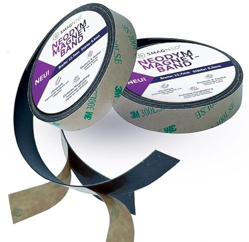 Smagnon Neuheit Neodym Magnetband Super SLIM Meterware x 12,7mm x 0,5 mm selbstklebend (Kombiband A + B)