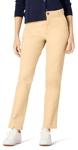 Amazon Essentials Womens High-Rise Slim-Fit Full-Length Straight-Leg Khaki Pant, Tan, 18