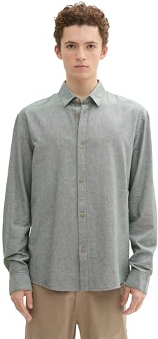 TOM TAILOR Denim Camisa de algodón para hombre, 36077 - Dark Green Chambray, XL