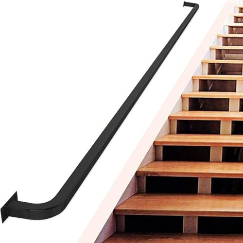 Pasamanos de escalera de metal para interior y exterior montaje en pared barandilla de escalera pasamanos de tubo cuadrado industrial, 80 cm 100 cm 2 m 240 cm 3 m 4 m pasamanos de hierro forjado negro