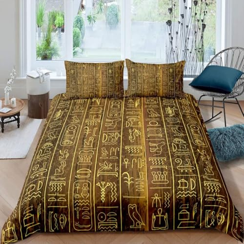 Homemissing Ancient Egypt Duvet Cover Egyptian Wall Super King Bedding Set for Kids Boys Girls Teens Ultra Soft Egypt Culture Comforter Cover Tribal Bed Decor Bedclothes 3Pcs