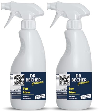 DR.BECHER @home Fett Löser - Hochwirksamer Öl- und Fettlöser für alle wasser- und alkalibeständigen Oberflächen und Geräte - Ideal für Dunstabzugshauben, Pfannen und Arbeitsflächen 2x 500ml