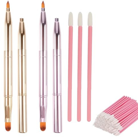 2 brosses rétractables pinceau et 100 brosses jetables lèvre, applicateur portable avec capuchon pour précision et estompage
