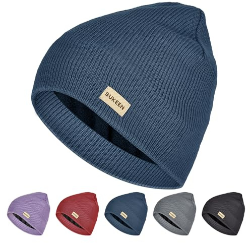 Sukeen Wasserabweisende Winddichte Beanie Wintermütze Herren Damen Mütze Herren Strickmütze Warme Beanie mit Polarfleece Warmem Futter, Unisex-Strickmütze für Outdoor-Sport Laufen Radfahren–Blau
