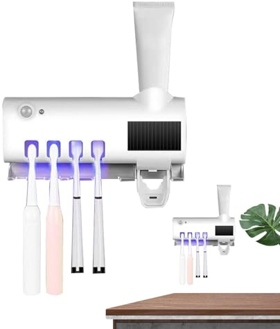 Soporte para cepillo de dientes UV, Dispensador de cepillo de dientes UV,4 ranuras para cepillos de dientes Soporte para cepillos de dientes con luz UV | Dispensador exprimidor de pasta de dientes, ex