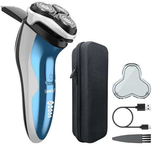 SweetLF [2024 New] Rasoir Electrique Hommes Wet & Dry, Avec 4D Têtes Rotatives, Rasoir Rechargeable avec Ecran LED, Rasage IPX7 Etanche + Tondeuse Barbe