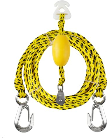 16FT Tow Rope for Tubing Tow Harness with Pulley Water Sport Lines Water Sports Tow Rope Heavy Duty Boat Tow Harness with 2 Stainless Steel Hook(Yellow)