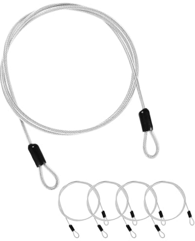 M METERXITY 5-Pack Security Cable Lock 4ft 4mm PVC Coated Transparent | Stainless Steel, Luggage Lock Wire Rope with Double Loop, Cut-Resistant Braided Steel Cable, for Travel, Gate, Bike