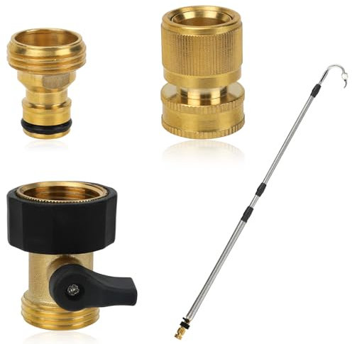 lasuroa Gartenschlauch-Absperrventil & 2 Stück Schnellverbinder, 3/4 Zoll Messing Kupplung mit Innen und Außengewinde Wasserabsperrventil mit Dichtung Gartenschlauch-Zubehör