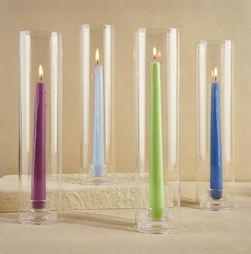 Hurricane Candle Holder Thickened Cylinder Covers Short Taper Candle Sticks Holder 2.5 D × 11 H Glass Tall Candlesticks Holders Centerpiece for Wedding Dining Table, 4 Pcs