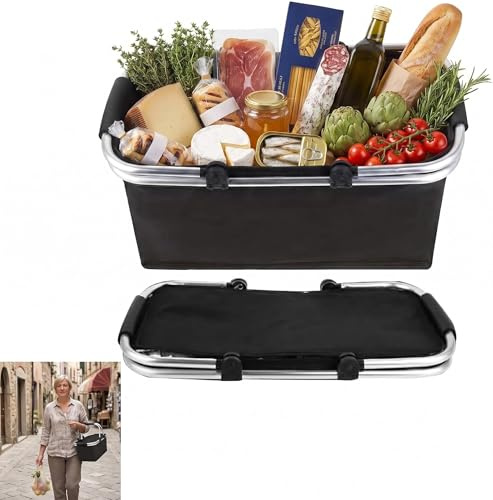 Vikbar, shoppingkorg med kylfunktion, kylbox bärbar med vadderade handtag, termisk som picknickkorg, bärkorg, för shopping, picknick, resor (svart)