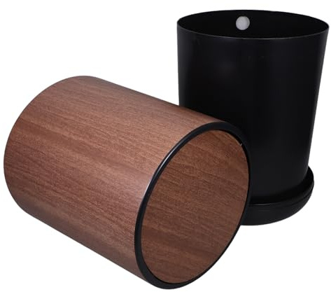 GARVALON Papelera con Tapa Abatible Doble para Cocina y Baño Cubo de Basura de Plástico Ligero con Diseño de Madera Separador de Residuos para Hogar y Oficina