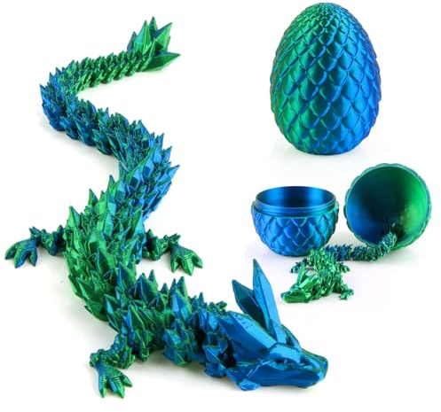 dellyy 3D-tryckt drake i ägg, drake kristalldrake med drakeägg, led kristalldrake med drakeägg, mysterium äggdrake, drake leksaker (grön laser)
